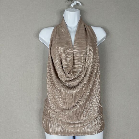 Julian Chang Womens Top Extra Small Pink Jenny Halter Metallic Cowl Backless - Picture 2 of 9